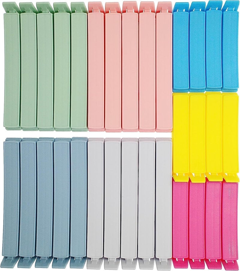 Yarall 32 قطعة مشابك بلاستيكية لتغليف الطعام، تصميم منحني لمشابك إغلاق الأكياس للطعام، المطبخ والمنزل، بحجمين (4.3 بوصة × 20، 3.1 بوصة × 12) - Image 1